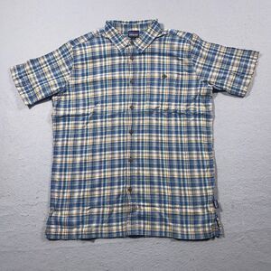 Patagonia Shirt Men Medium‎ L Button Up Organic Cotton Blue Plaid Outdoors
